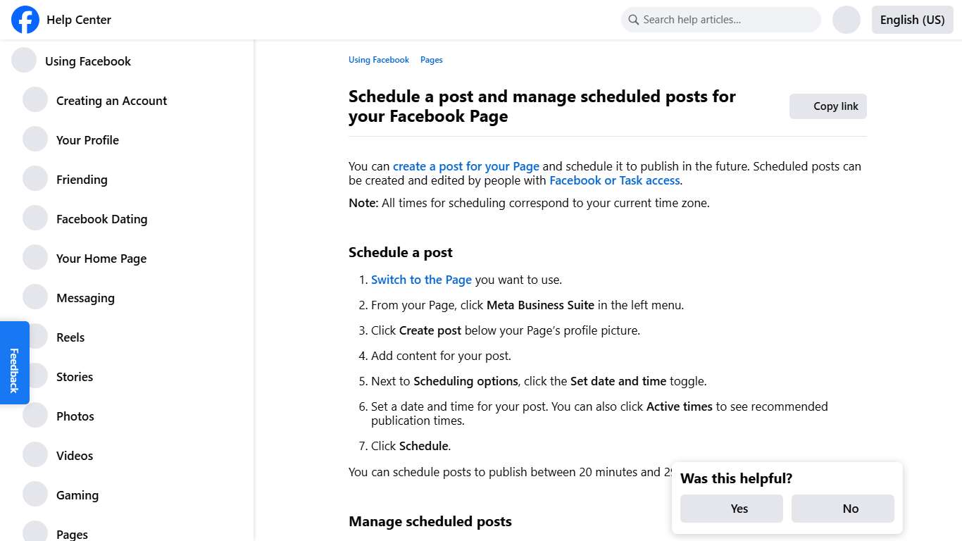 Schedule a post and manage scheduled posts for your Facebook Page | Facebook Help Center